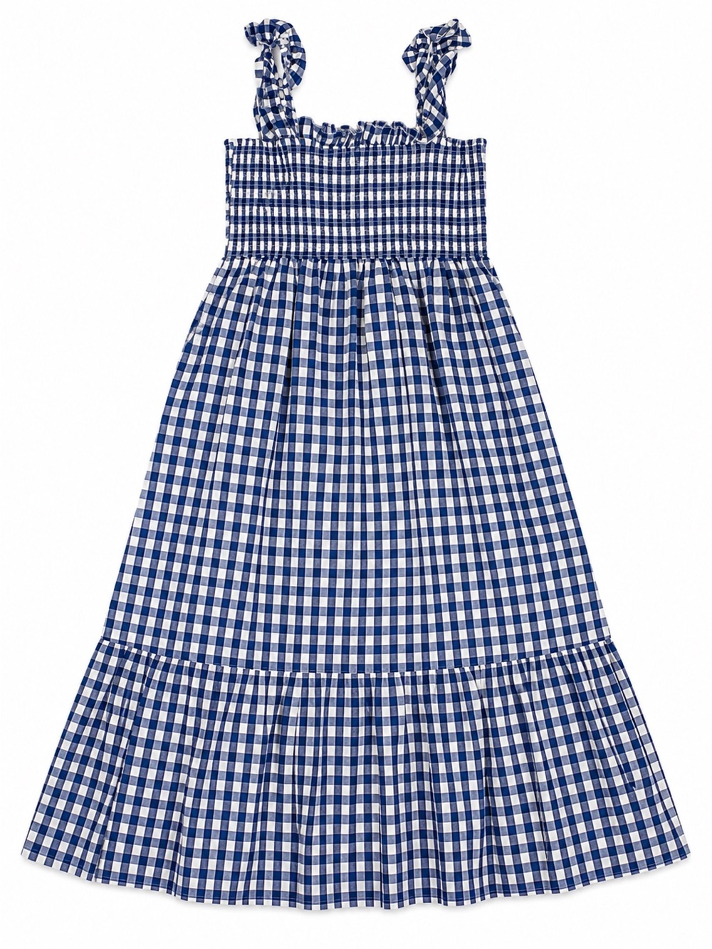 Smocked Gingham Sundress in Blue and White